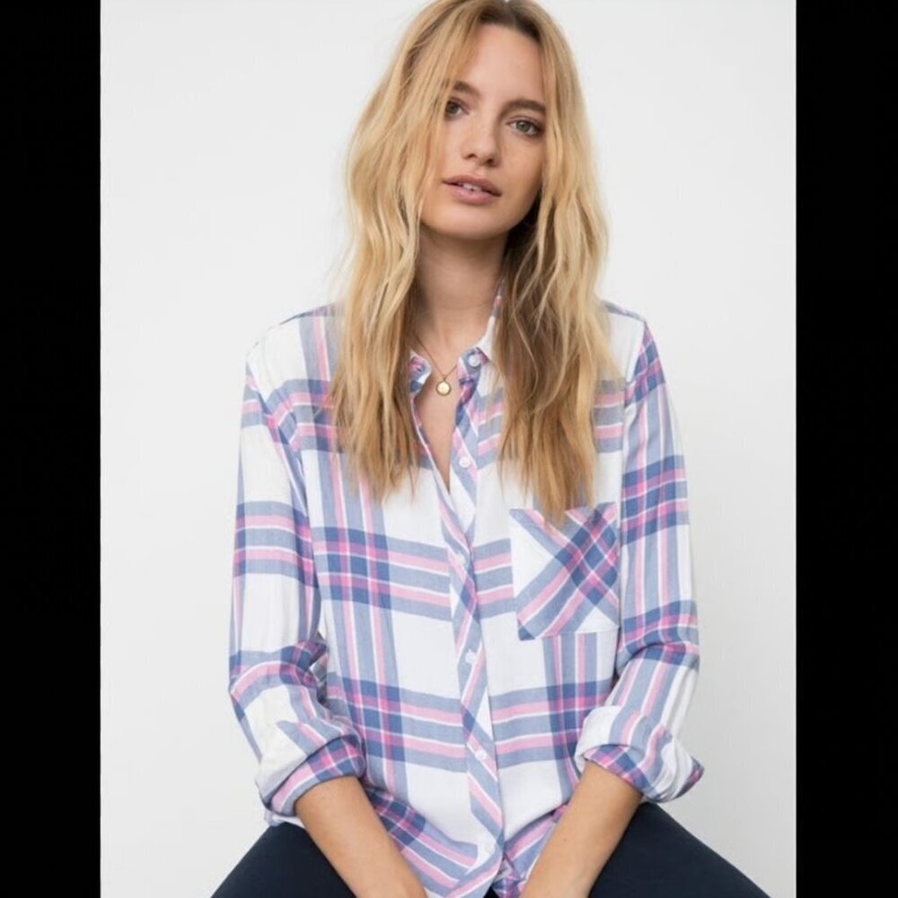 Rails Hunter White Sky Pink Plaid Button-Up Shirt Western Chic Medium